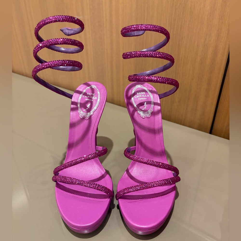 Rene Caovilla Fuchsia/UltraViolet Crystal Spiral Lace-Up Sandals Margot Style